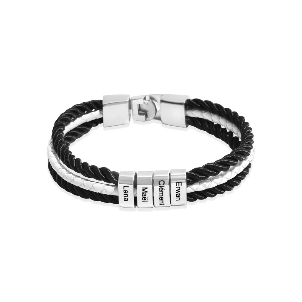 Bracelet Personnalisé Homme en Cuir Tressé avec Pendentifs